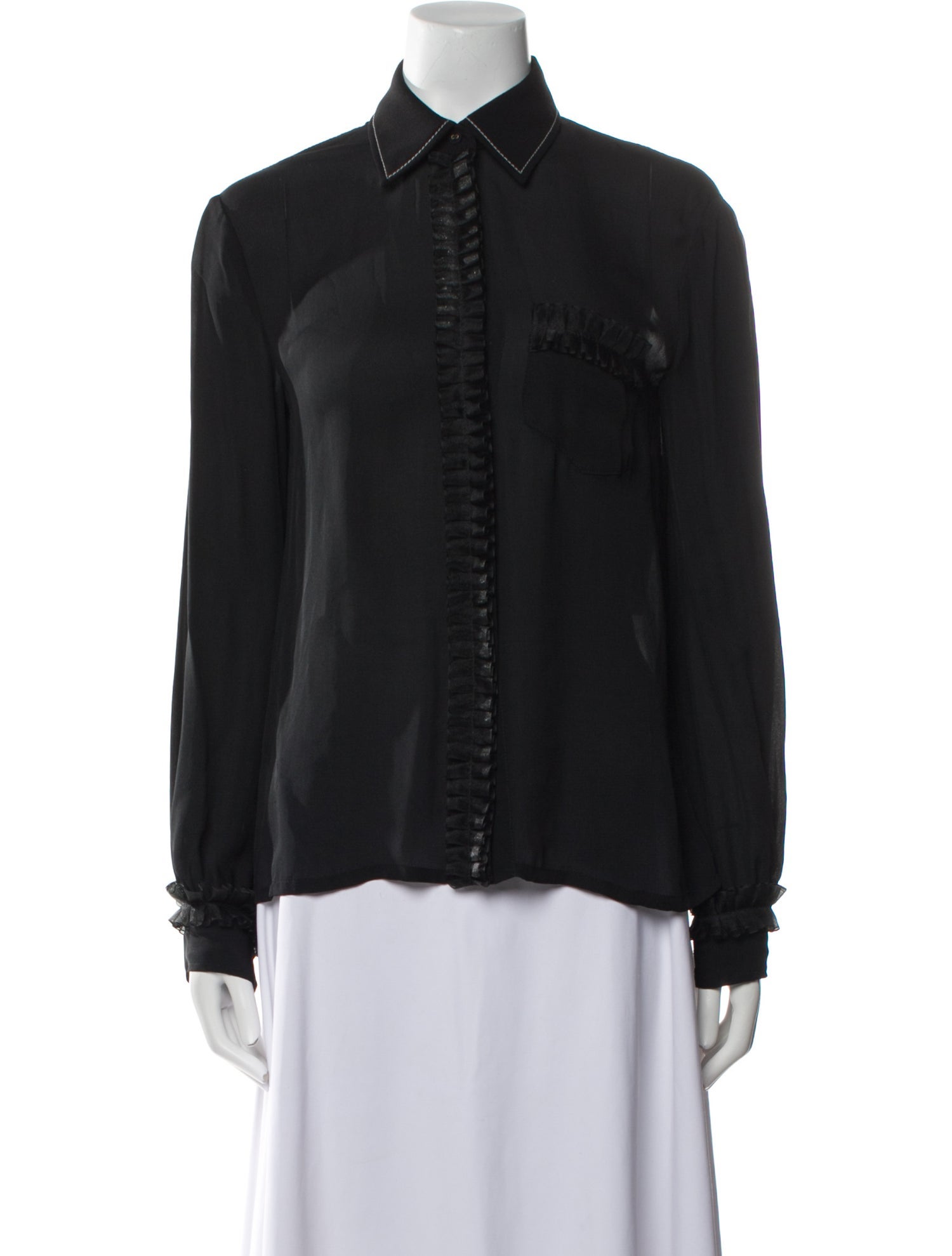 Karen Walker Silk Long Sleeve Button-Up Top